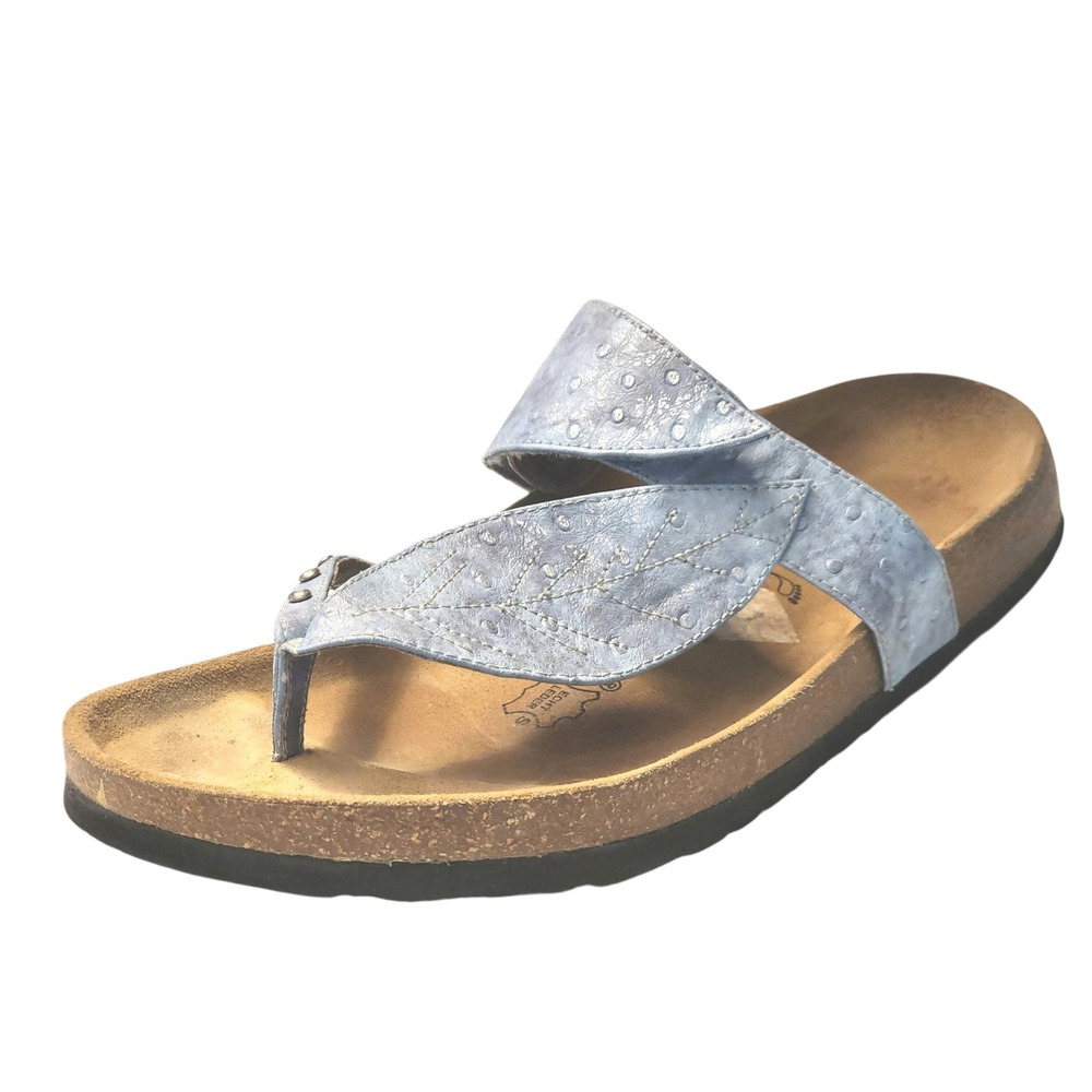 Betula by Birkenstock Ostrich Blue Bombay Leaf Rhinestone Thong Sandals 41 10
